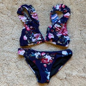 Cupshe navy with floral swimsuit